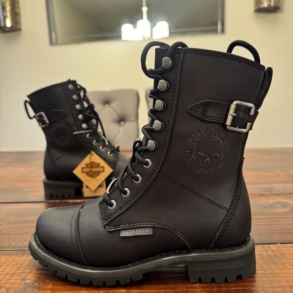 Harley Davidson Women's Leather Waterproof Balsa Skull Riding Boots - Picture 1 of 9